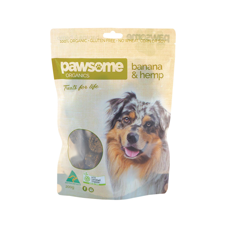 Pawsome Organics Org Pet Treats Banana and Hemp 200g