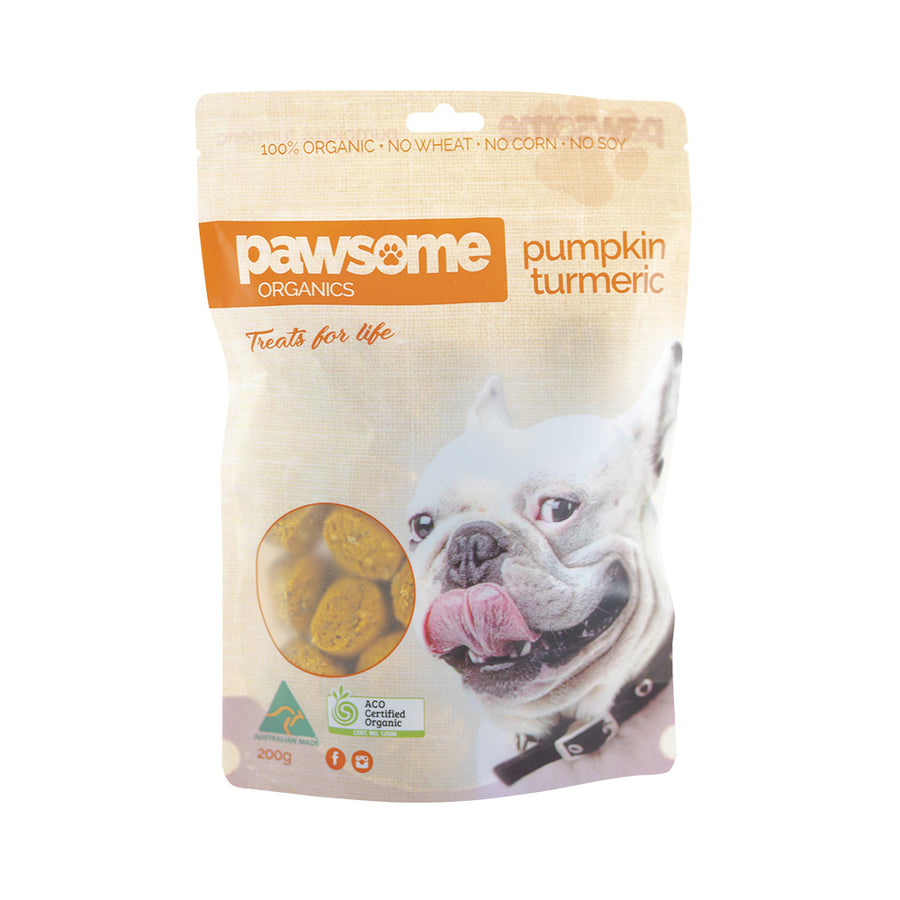 Pawsome Organics Org Pet Treats Pumpkin and Turmeric 200g