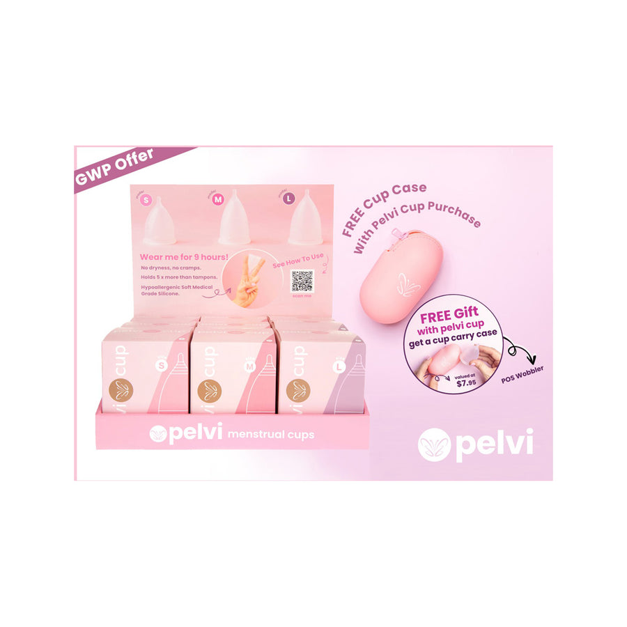 Pelvi Menstrual Cup Mixed Sizes BONUS CASE x 9 Display