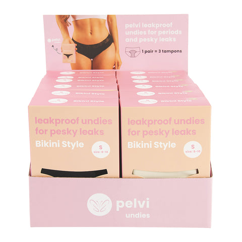 Pelvi Underwear Leakproof Bikini Black Beige Mixed Sizes x 12 Display