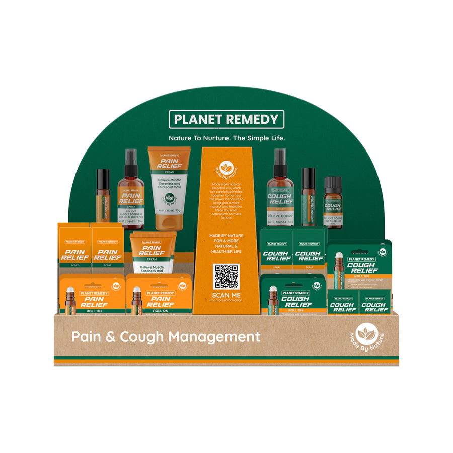 Planet Remedy Display Stand Counter Pain and Cough EMPTY