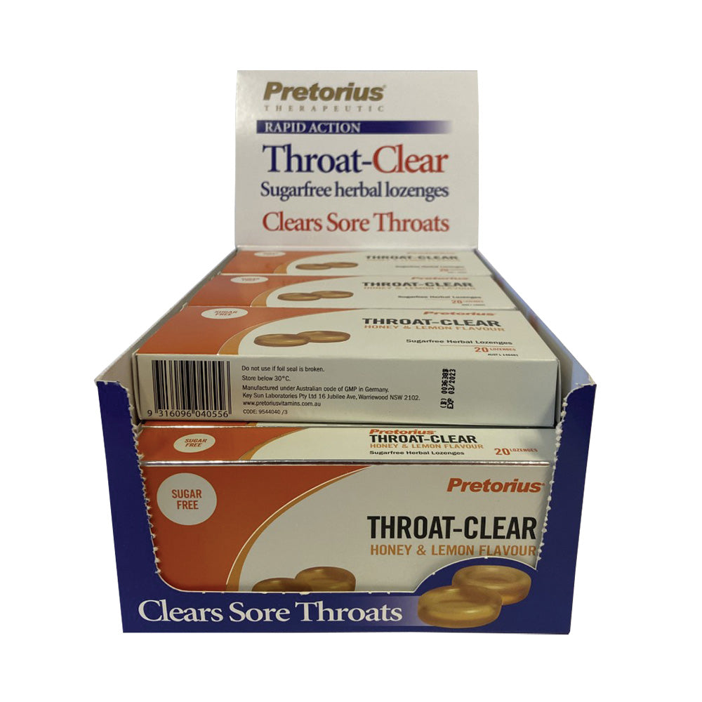 Pretorius Throat Clear Lozenges Honey Lemon 20pk x 12 Disp