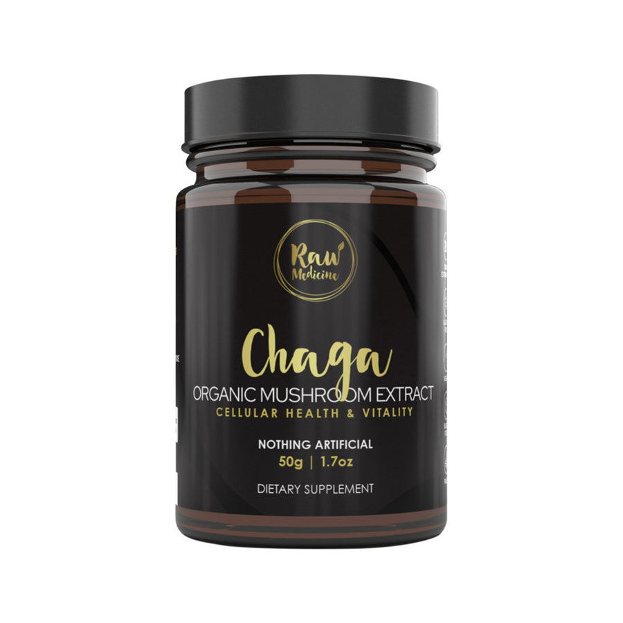 Raw Medicine Chaga Organic Mushroom Extract Cellular Health and Vitality 50g