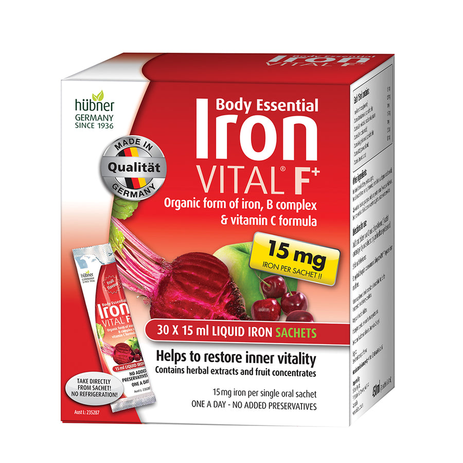 Hubner Body Essential Iron Vital F+ 15mL Liquid Iron Sachets x 30 Packs
