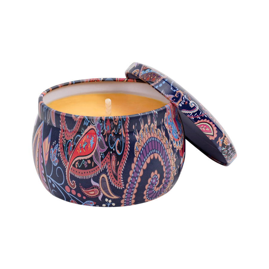 Sol Candles Candle Tin Black Orange Blue Tropical Burst