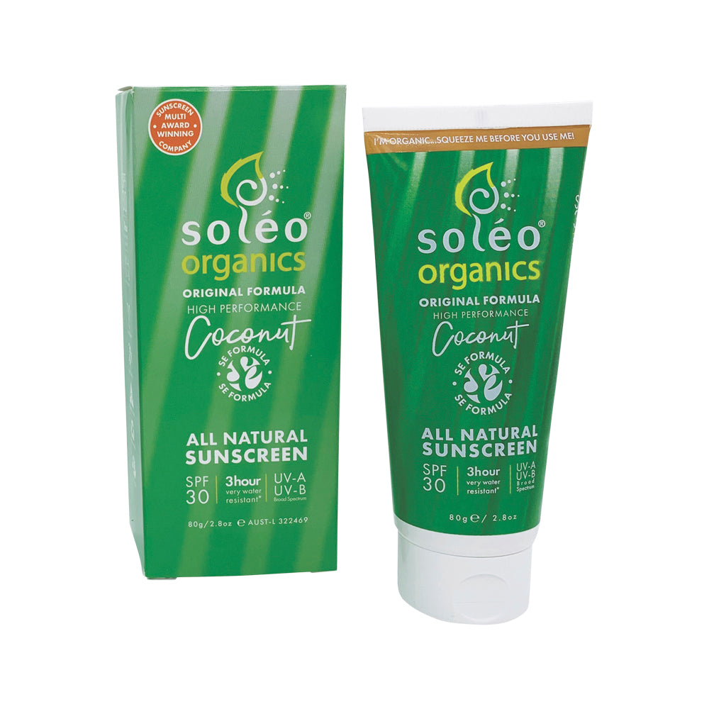 Soleo Organics Sunscreen SPF30 Original Formula (High Perf) Coconut 80g