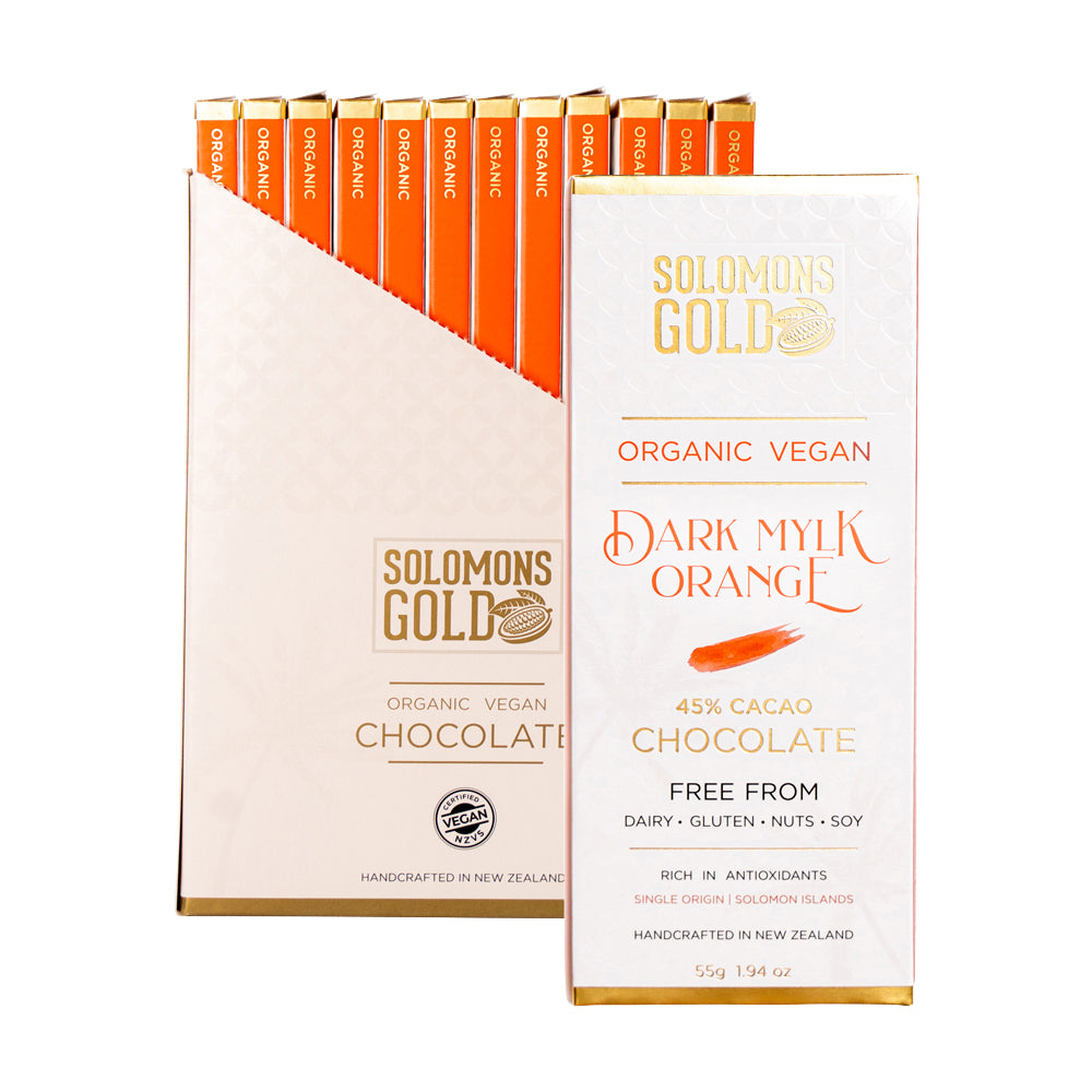 Solomons Gold Org Choc Dark Mylk Orange 55g x 12 Display