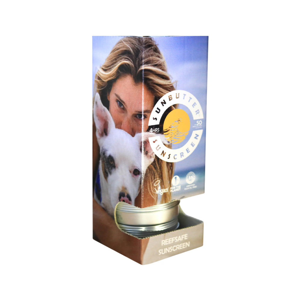 Sunbutter Skincare Display Stand Counter Sunscreen Tins Vertical EMPTY