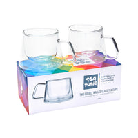 Tea Tonic Glass Tea Cup Double Walled Square Handle x 2 Pack