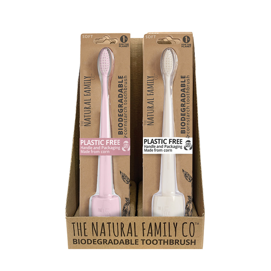 The Nat Family Co Bio Toothbrush with Stand Pastel Mixed x 8 Display