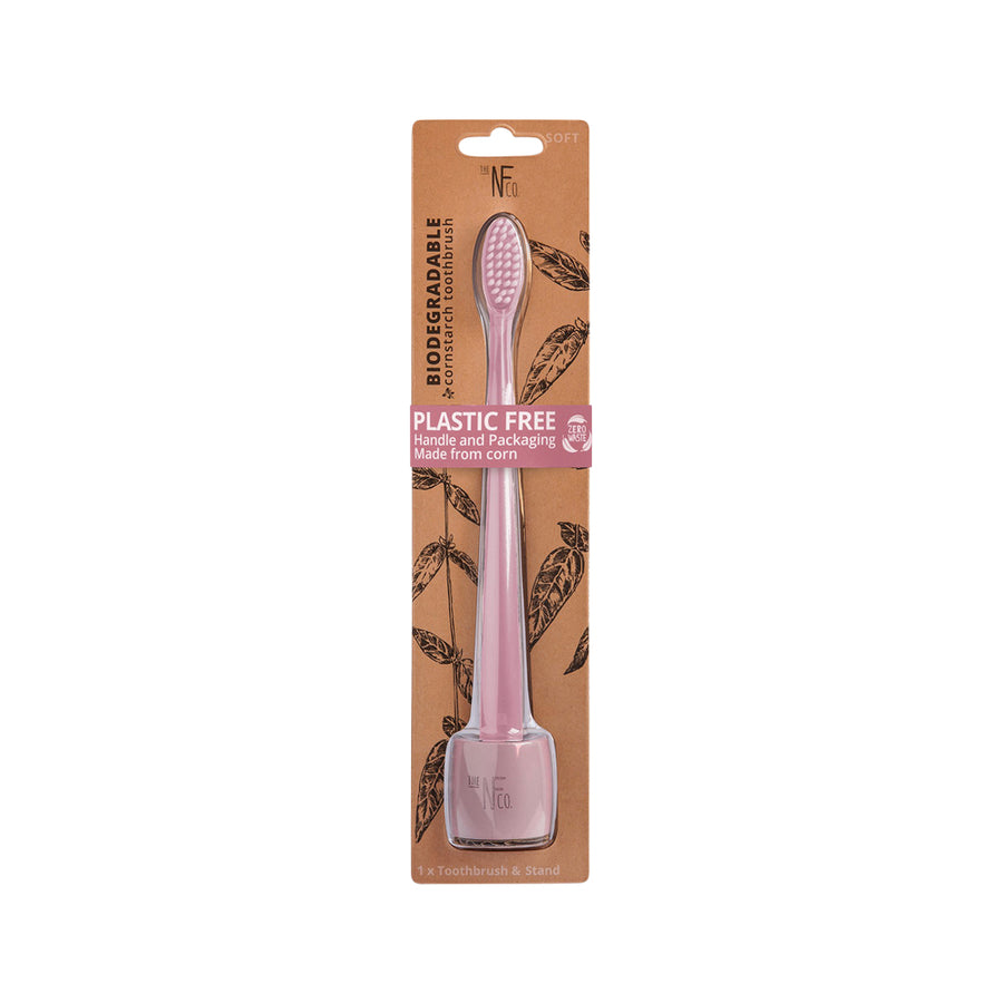 The Nat Family Co Bio Toothbrush with Stand Rose Quartz