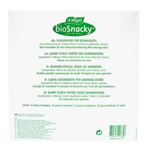 Vogel Biosnacky Sprossengarten (Mini Greenhouse Germinator) Replacement Filter Papers x 25 Pack