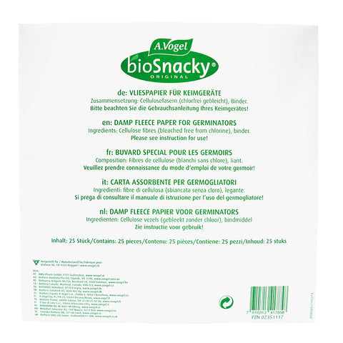 Vogel Biosnacky Sprossengarten (Mini Greenhouse Germinator) Replacement Filter Papers x 25 Pack