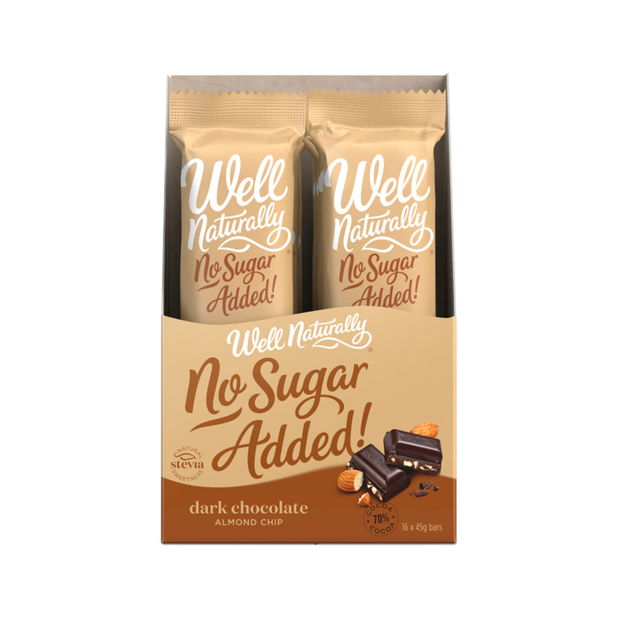 Well Naturally No Sugar Added Dark Chocolate Almond Chip 45g