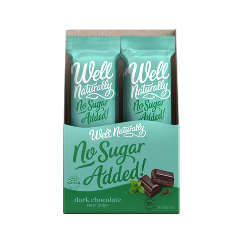 Well Naturally No Added Sugar Bar Dark Chocolate Mint Crisp 45g x 16 Display