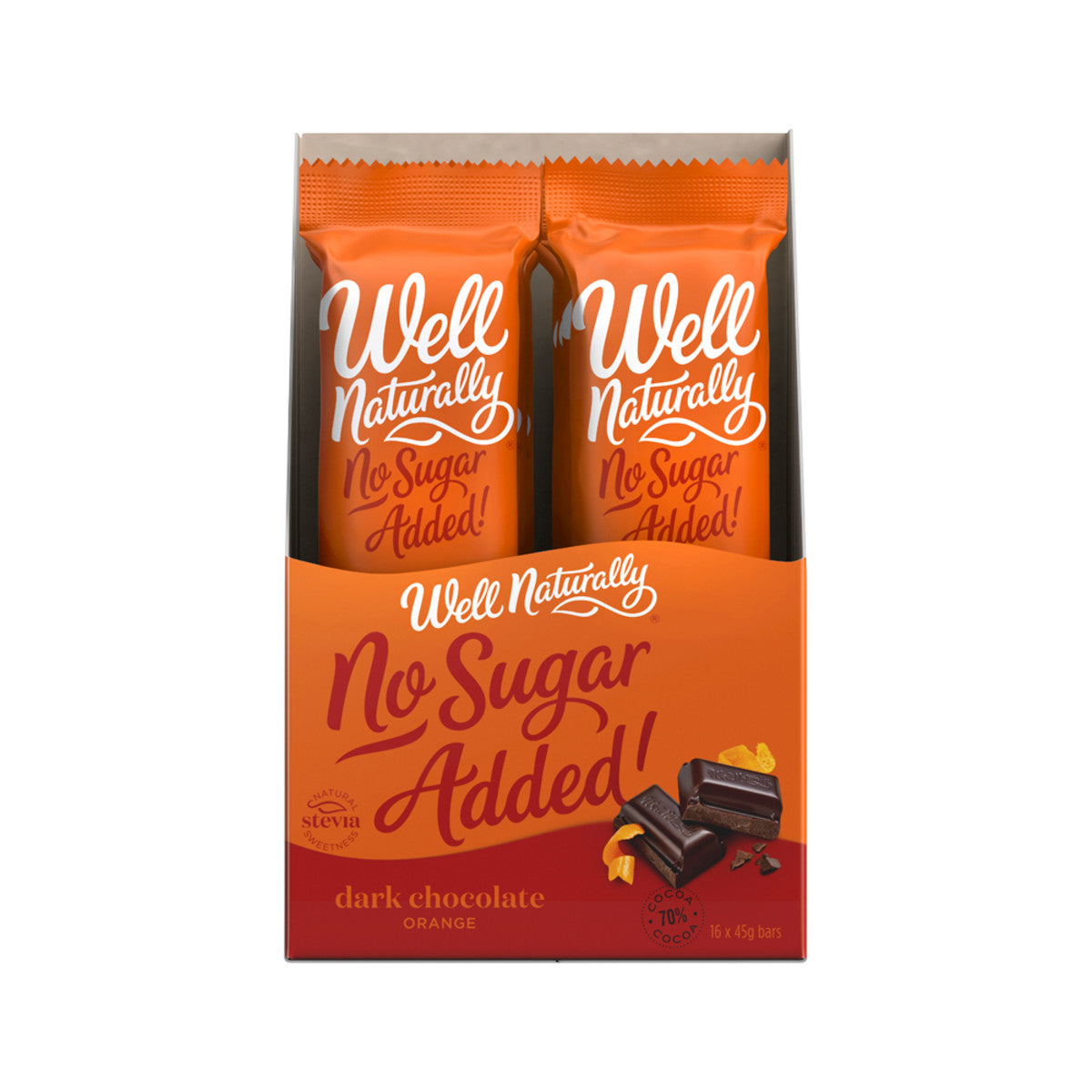 Well Naturally No Added Sugar Bar Dark Chocolate Orange 45g x 16 Display
