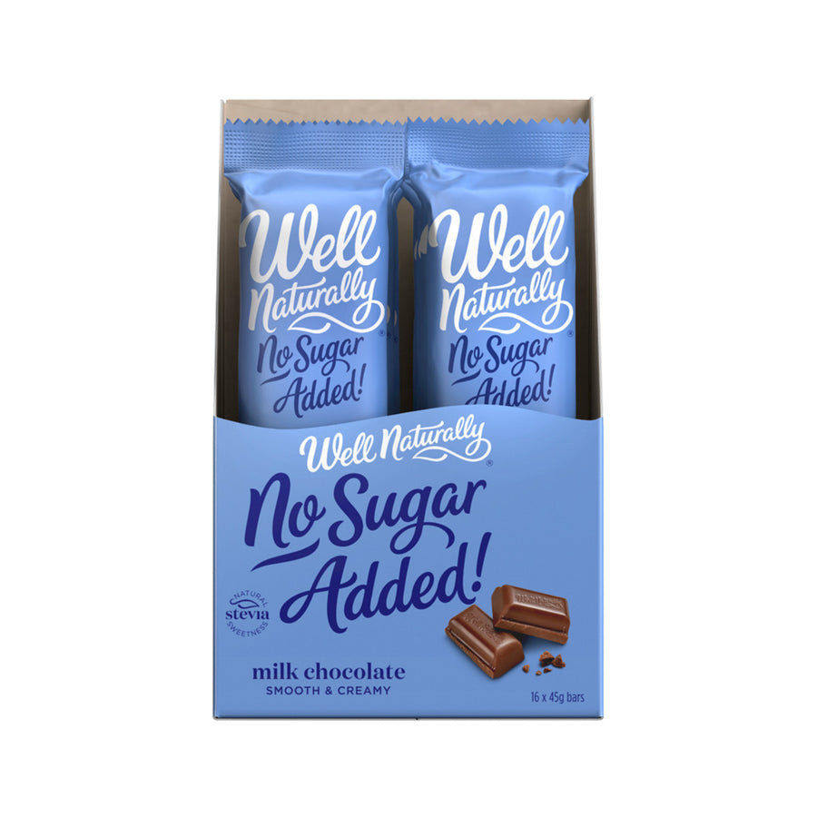 Well Naturally No Added Sugar Bar Milk Chocolate Creamy Milk 45g x 16 Display