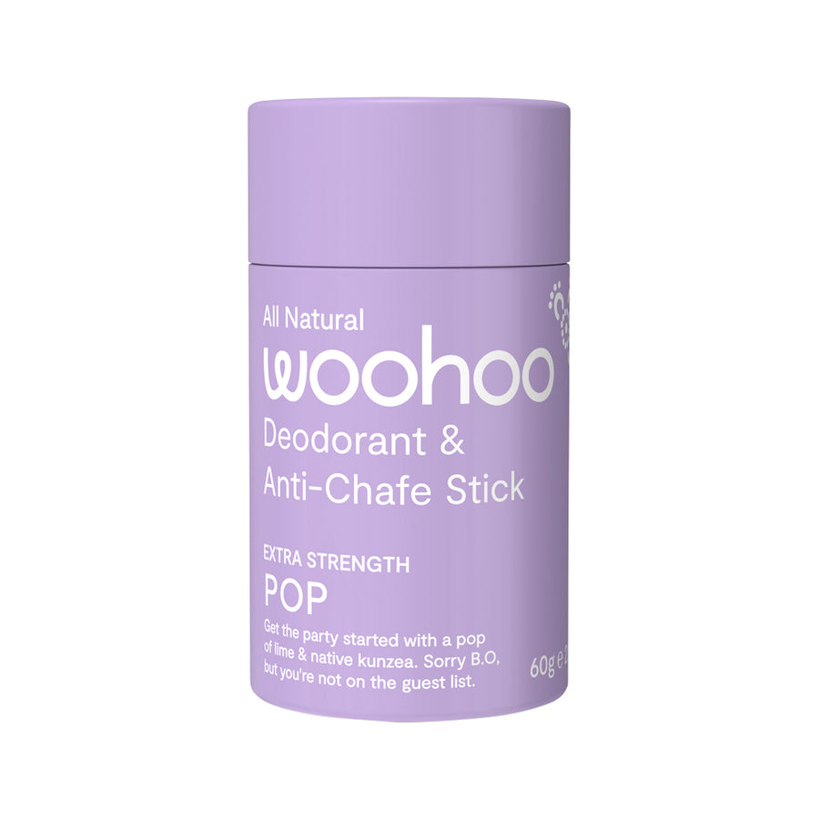 Woohoo All Natural Deodorant and Anti Chafe Stick Extra Strength Pop 60g