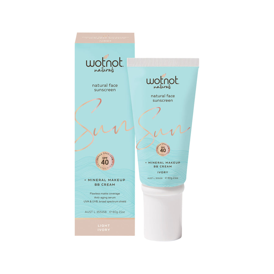 Wotnot Naturals Natural Face Sunscreen Sun Light Ivory Plus Mineral Makeup BB Cream 60g