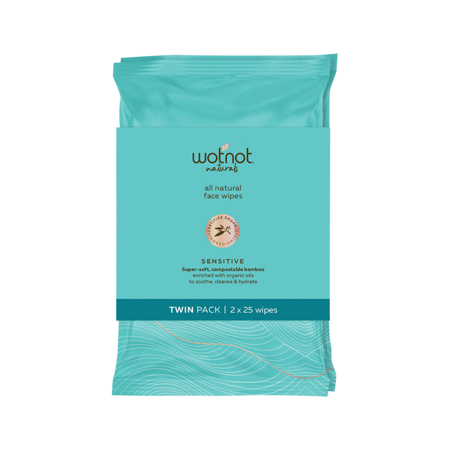 Wotnot Nat Wipes Face Sensitive (Soft Pack) x 25 Pack Twin Pack