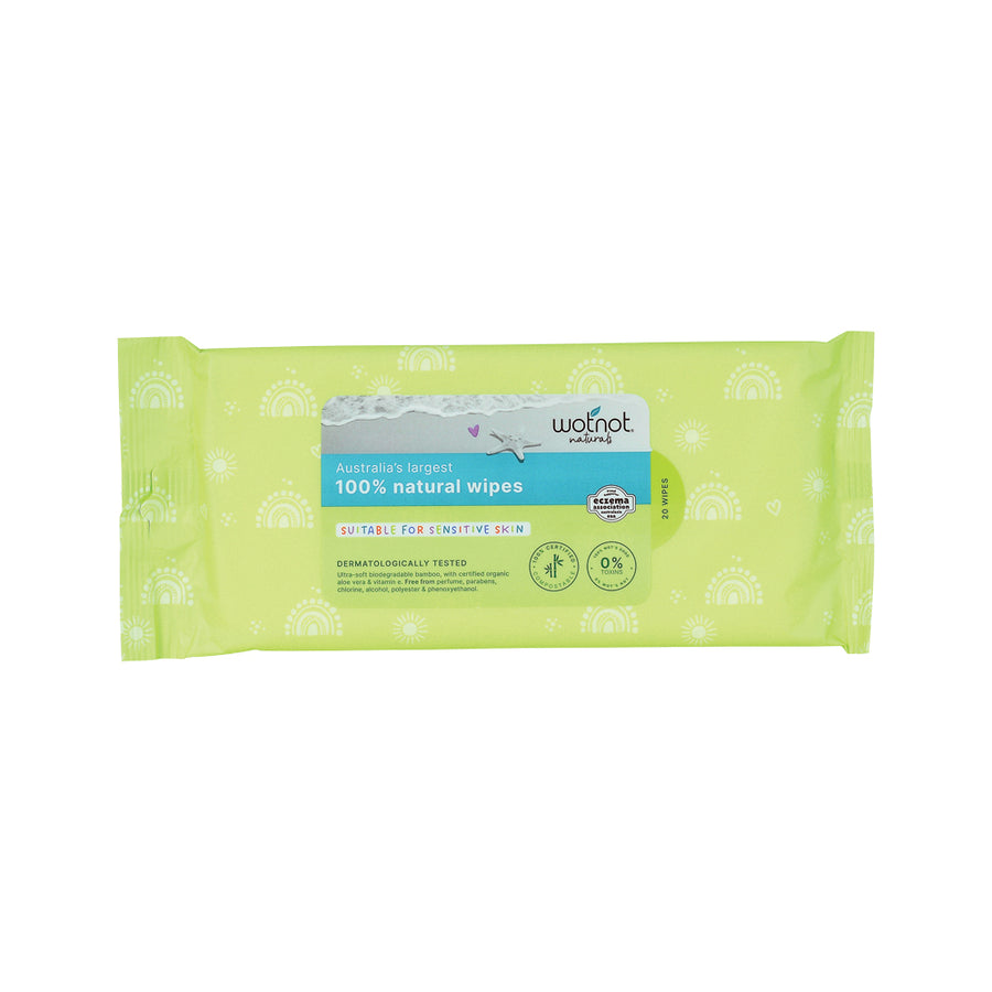 Wotnot Nat Wipes Natural (Baby) (Soft Pack Travel Case Refill) x 20 Pack